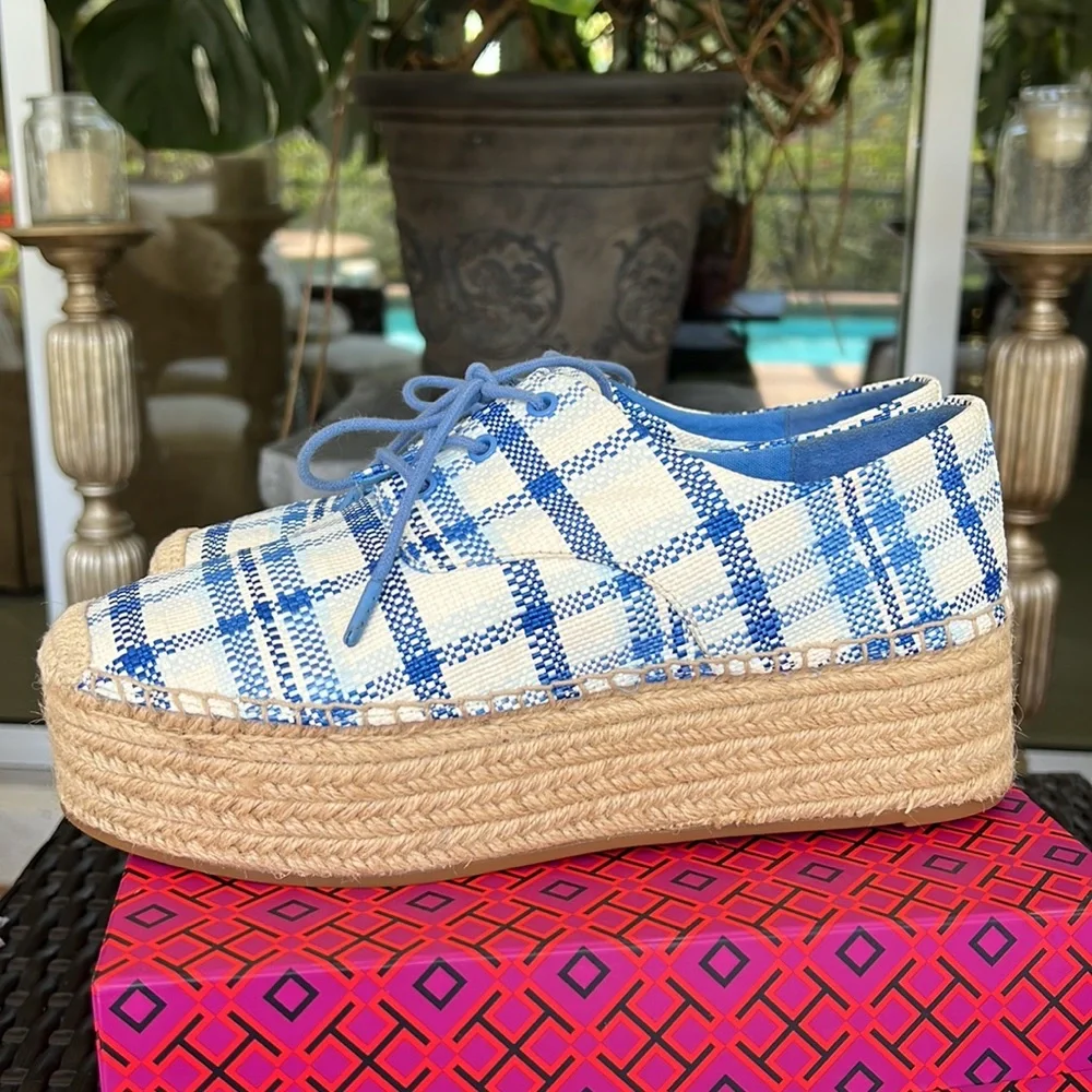 TORY BURCH Florence plaid platform espadrilles shoes size 9,5